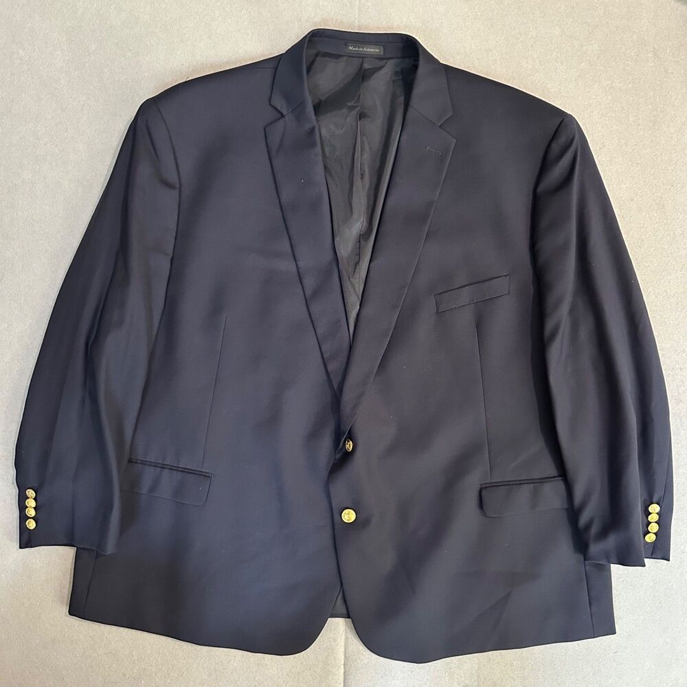 Lauren Ralph Lauren Blazer Mens 58R Navy Blue Gold Buttons 100% Wool Suit Jacket